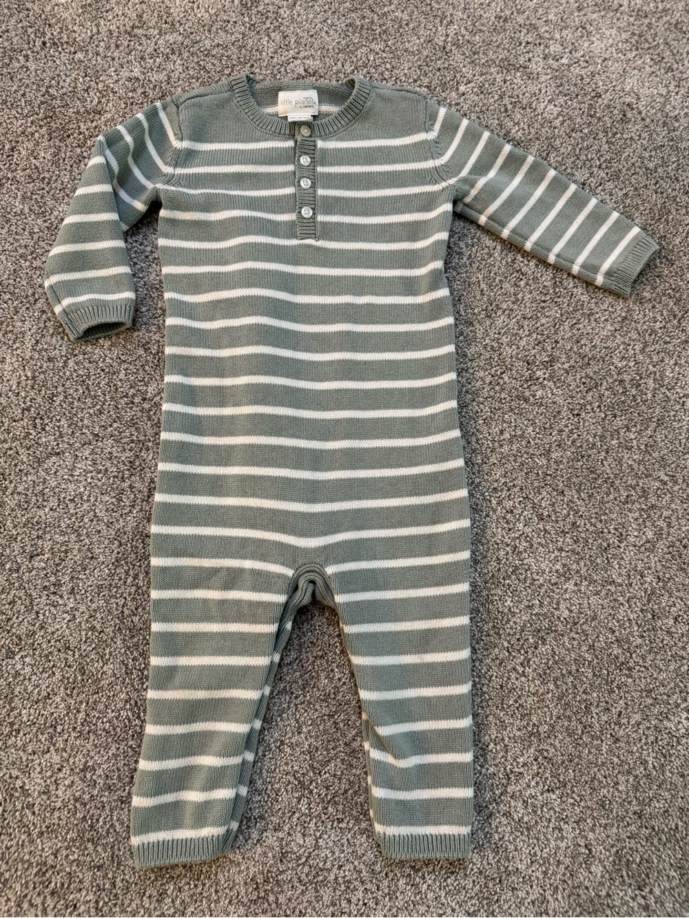 Carter’s Little Planet Sage Green and Cream Striped Knit One-Piece 18 Month